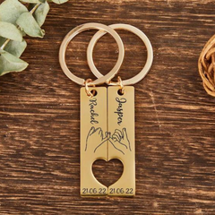 2Pcs Heart Keychain Gold Plated