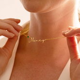 Birthstone Signature Name Necklace silver Plated