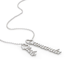 Vertical Drop Heart Name Necklace Silver Plated