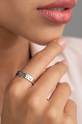 Coordinate Engraved Ring Silver