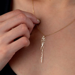 Floral Vertical Name Necklace Silver Plated