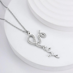 Vertical Signature Diamond Name Necklace Silver Plated