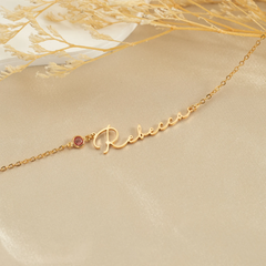 Birthstone Signature Name Necklace silver Plated