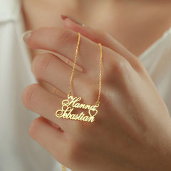 Two Name Necklace with Heart Silver Plated