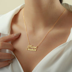 Two Name Necklace with Heart Silver Plated